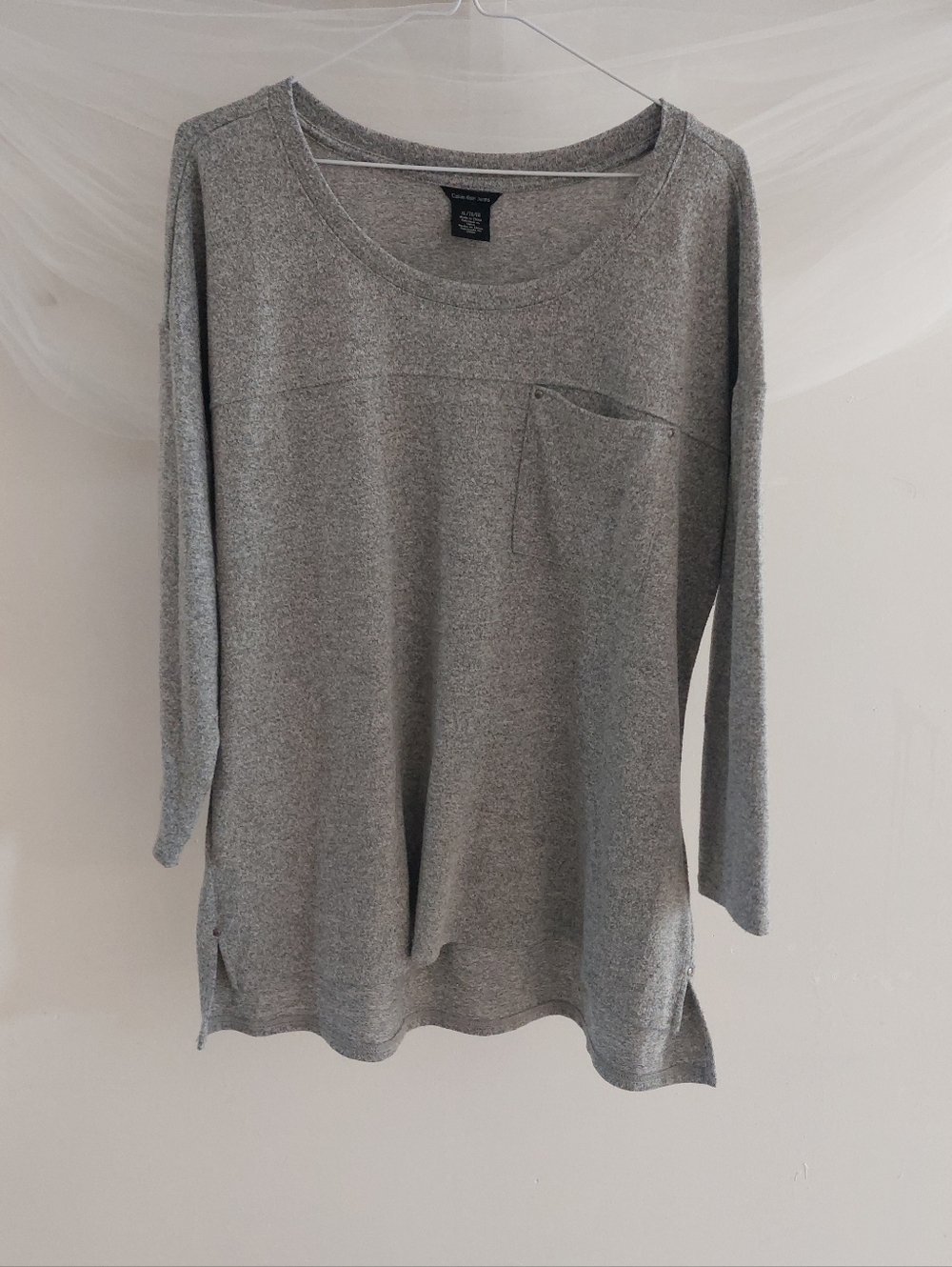 Calvin Klein Jeans Heather Grey Pocket Tunic Top Split Hem Oversized Size XL